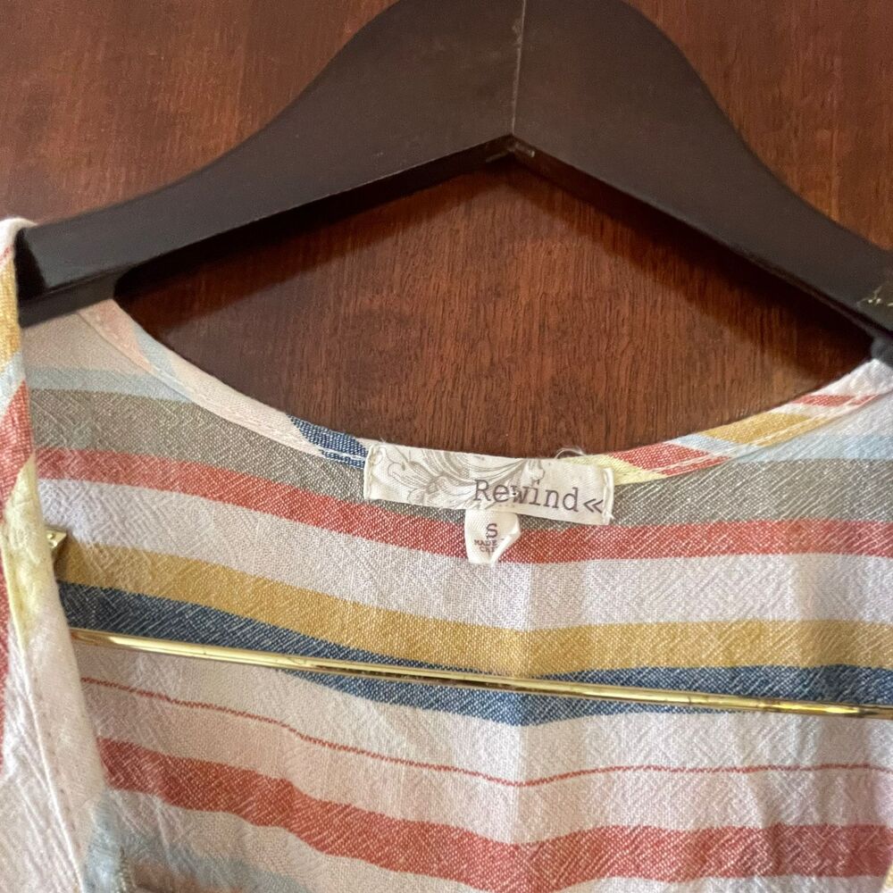 Rewind Stripe Sleeveless Top S Small Pastel Multi Color Button Front V Neck Boho - Picture 4 of 7